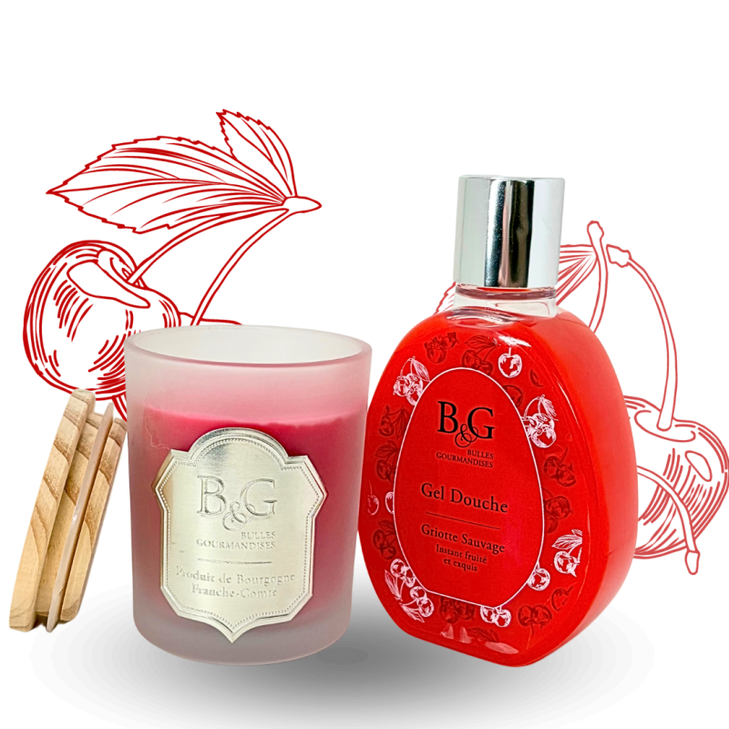 Duo Bougie et Gel douche Griotte